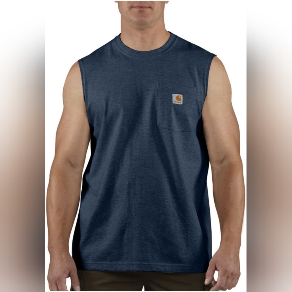 Carhartt Men's Sleeveless Pocket XL T-Shirt Casual Workwear Gym Cotton Beach Dad